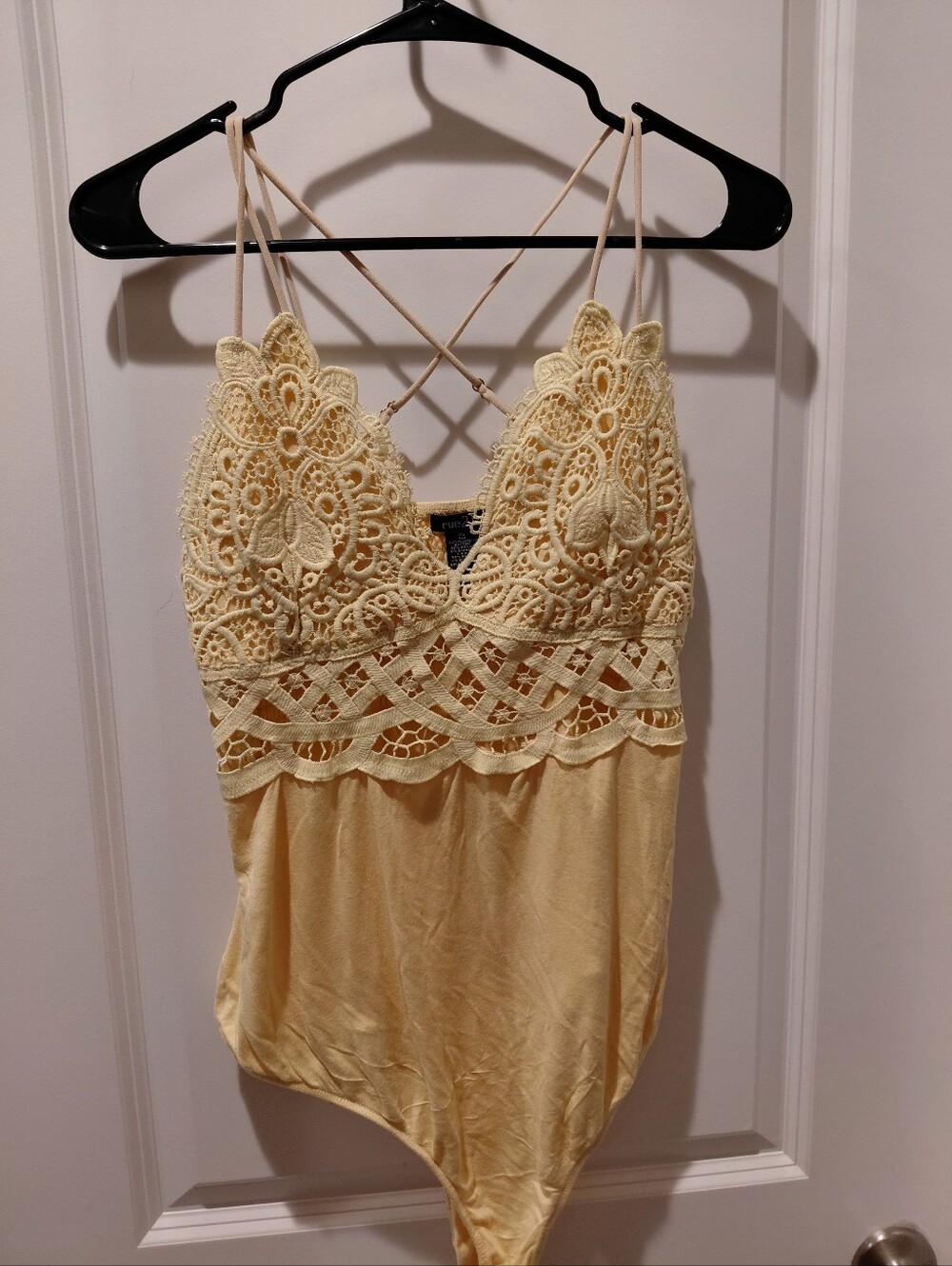 Rue21 Pale Yellow Crochet Lace V-Neck Bodysuit